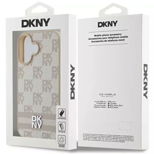DKNY Checkered Pattern &amp  Printed Stripes iPhone 16 Case - Pink 7
