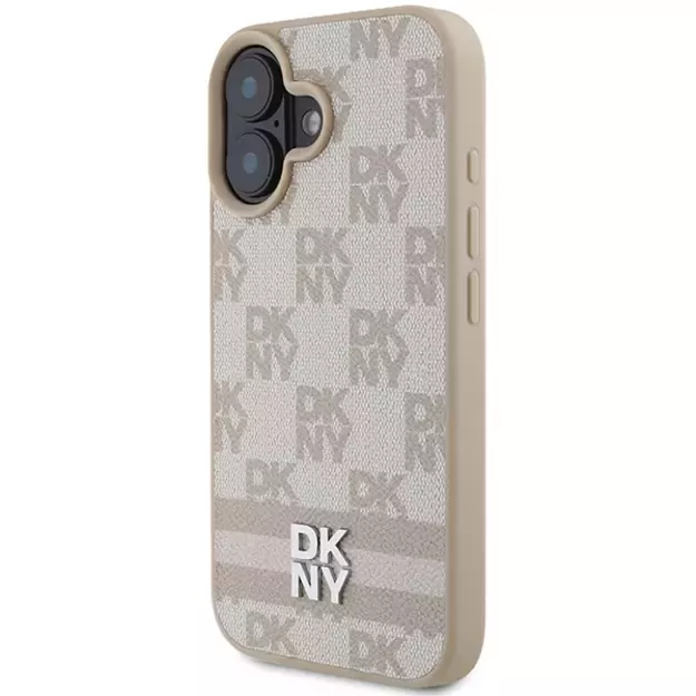 DKNY Checkered Pattern &amp  Printed Stripes iPhone 16 Case - Pink 1