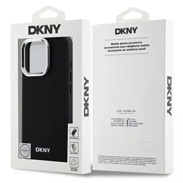 DKNY Plain Silver Logo MagSafe iPhone 16 Pro Case - Black 14