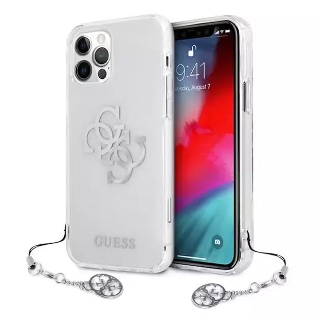 Guess GUHCP12LKS4GSI iPhone 12 Pro Max 6.7&quot  Transparent hardcase 4G Silver Charms Collection