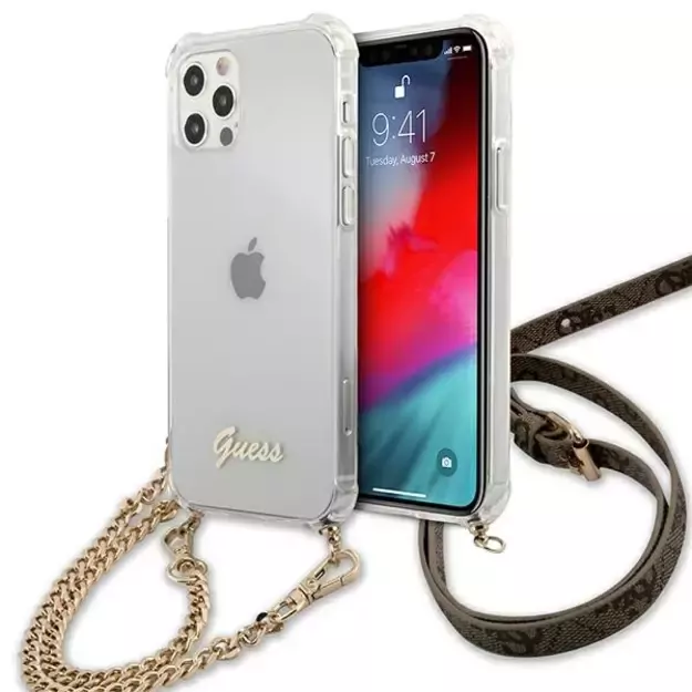Guess GUHCP12MKC4GSGO iPhone 12/12 Pro 6.1  Transparent hard case 4G Gold Chain