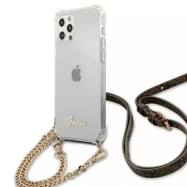 Guess GUHCP12MKC4GSGO iPhone 12/12 Pro 6.1  Transparent hard case 4G Gold Chain 1