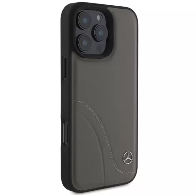 Mercedes MB Curved Stitches Leather iPhone 16 Pro Max Case - Brown 3