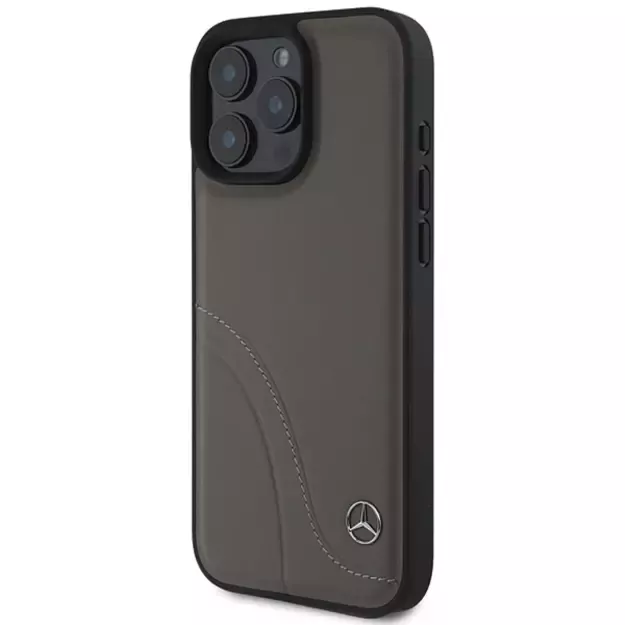 Mercedes MB Curved Stitches Leather iPhone 16 Pro Max Case - Brown 1