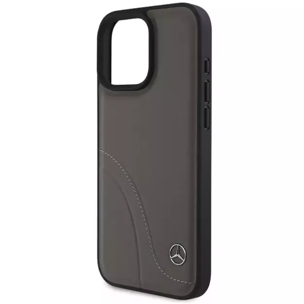 Mercedes MB Curved Stitches Leather iPhone 16 Pro Max Case - Brown 5