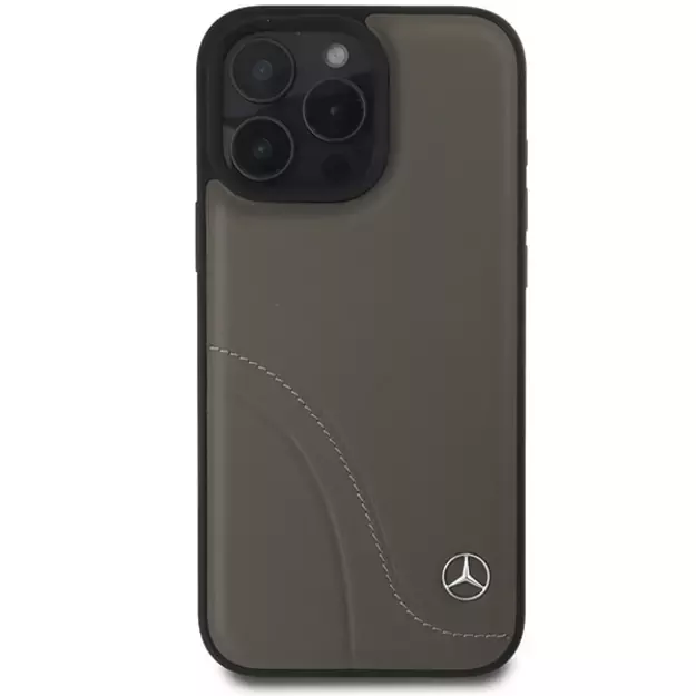 Mercedes MB Curved Stitches Leather iPhone 16 Pro Max Case - Brown 2