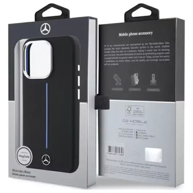 Mercedes Silicone Blue Stripe MagSafe iPhone 16 Pro Case - Black 1