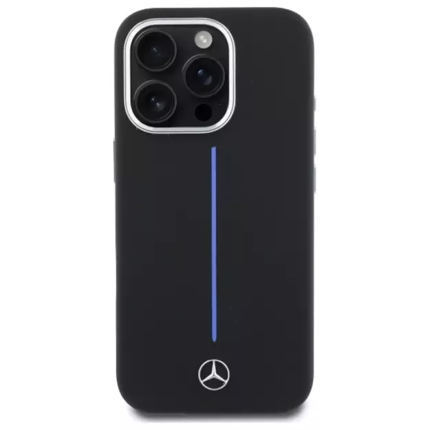 Mercedes Silicone Blue Stripe MagSafe iPhone 16 Pro Case - Black 10