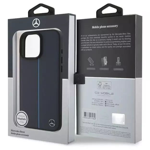 Mercedes MB Blue Line Leather MagSafe Case for iPhone 16 Pro Max - Navy Blue 7