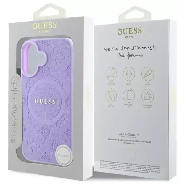 Guess Saffiano Peony Classic Logo MagSafena iPhone 16 Plus Case - Purple 14