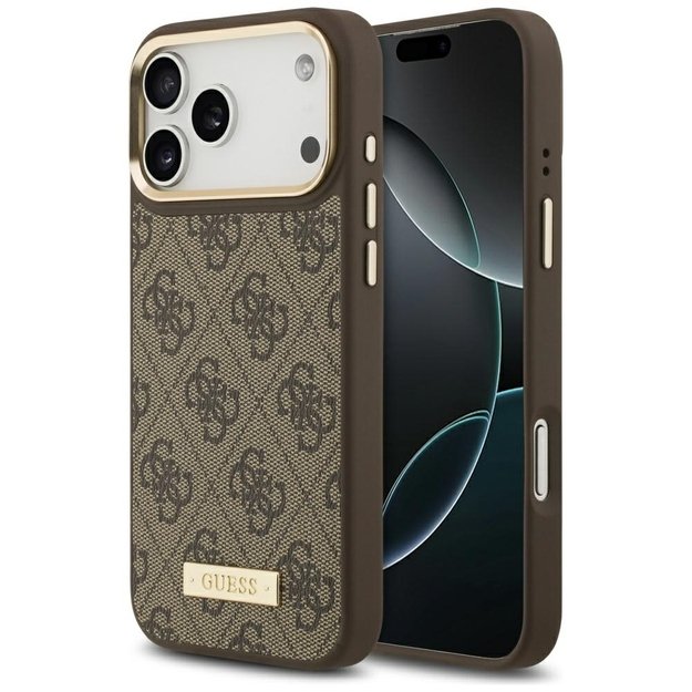 Guess 4G Logo Plate MagSafe Case for iPhone 17 Pro Max - Brown
