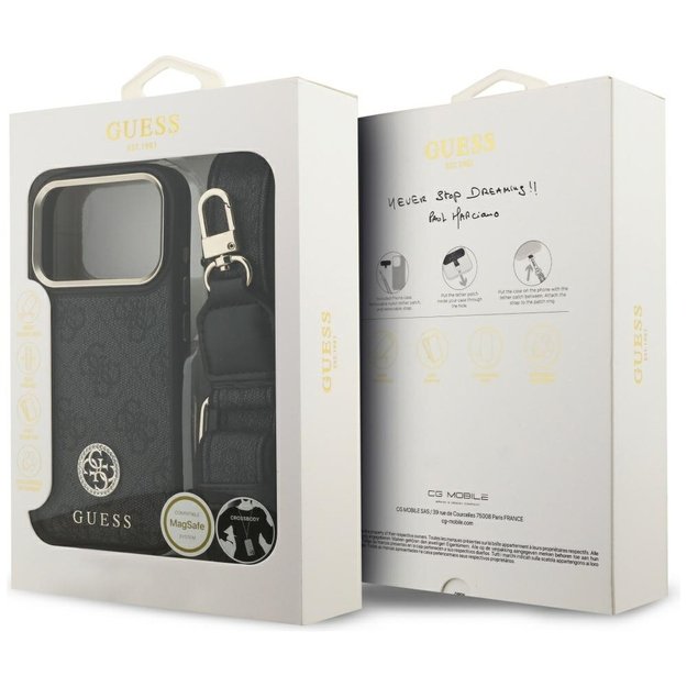 Guess 4G Strass Logo &amp  Big Strap Metal Buttons MagSafe Case for iPhone 17 Pro - Black 8