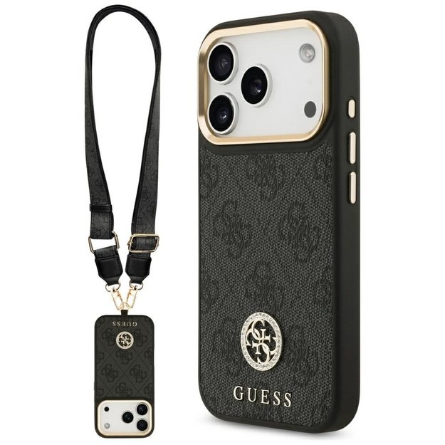 Guess 4G Strass Logo &amp  Big Strap Metal Buttons MagSafe Case for iPhone 17 Pro - Black