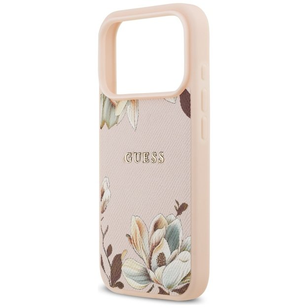 Guess Grained Flowers Classic Logo MagSafe case for iPhone 17 Pro Max - pink 5