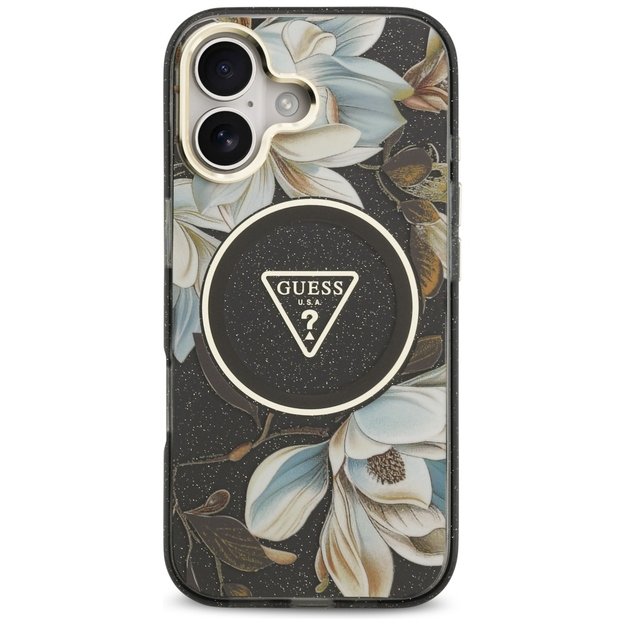 Guess IML Glitter Flowers Triangle MagSafe case for iPhone 17 - black 2