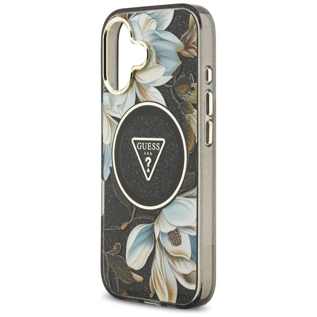 Guess IML Glitter Flowers Triangle MagSafe case for iPhone 17 - black 5