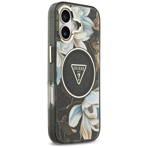 Guess IML Glitter Flowers Triangle MagSafe case for iPhone 17 - black 3