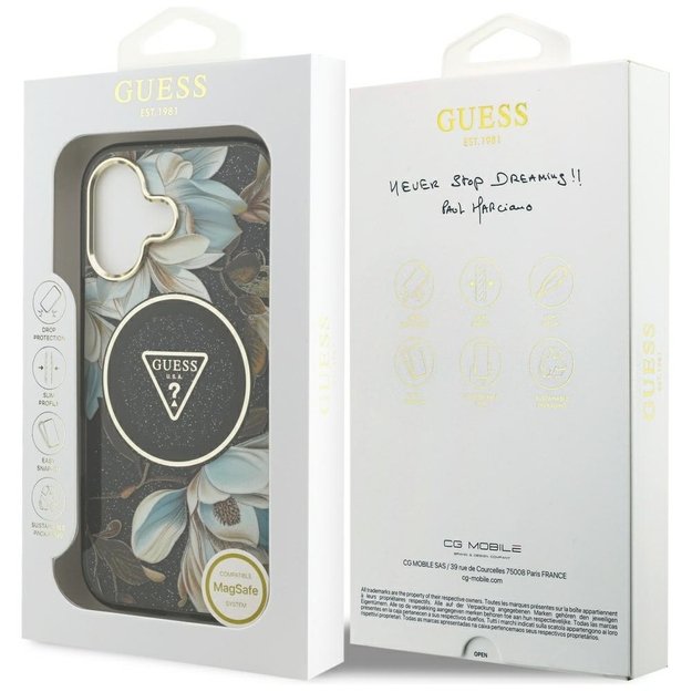Guess IML Glitter Flowers Triangle MagSafe case for iPhone 17 - black 7
