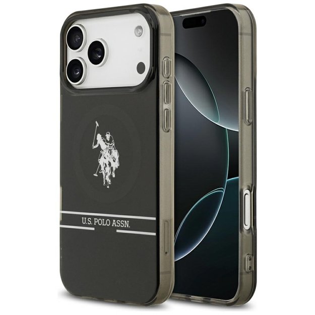 US Polo DH and Bottom Stripe Logo MagSafe Case for iPhone 17 Pro Max - Black
