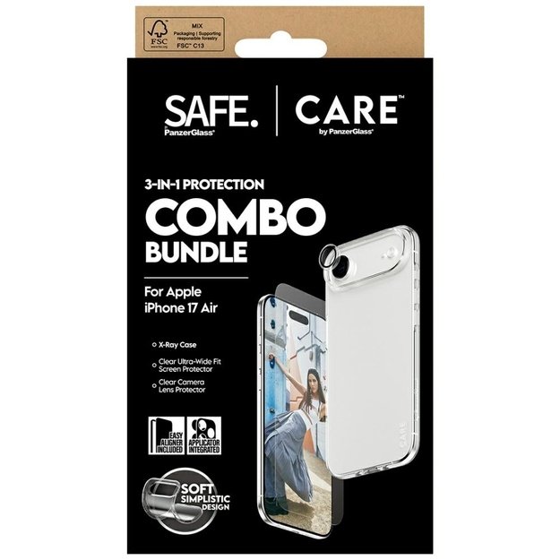 CARE by PanzerGlass Fashionable Combo 3in1 Protective Set Case + Glass + Lens for iPhone Air 4