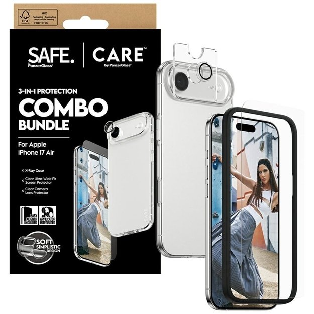 CARE by PanzerGlass Fashionable Combo 3in1 Protective Set Case + Glass + Lens for iPhone Air 3