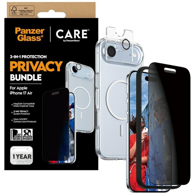 CARE by PanzerGlass Flagship Privacy 3-in-1 Case + Privacy Glass + Lens for iPhone Air 4