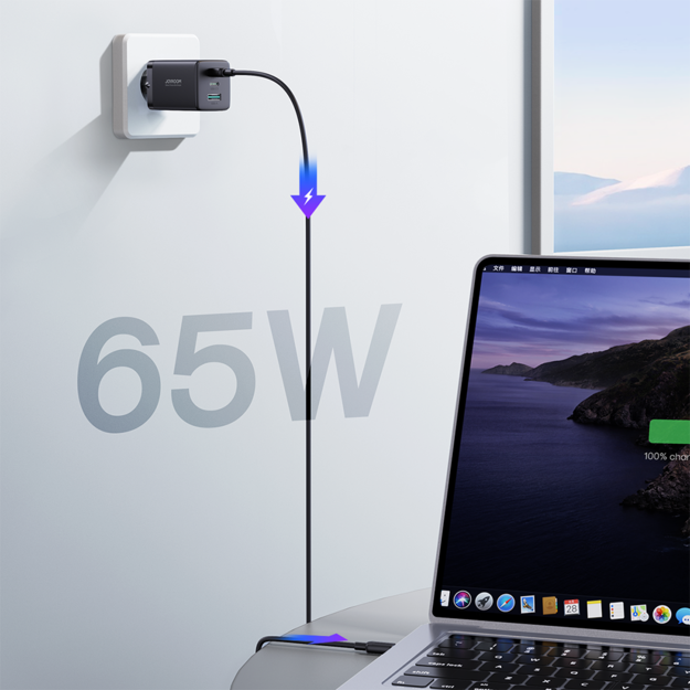 Joyroom fast GaN charger 65W USB-A, 2x USB-C black + USB-C - USB-C cable 100W 1.2m (TCG01) 14
