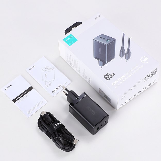 Joyroom fast GaN charger 65W USB-A, 2x USB-C black + USB-C - USB-C cable 100W 1.2m (TCG01) 13