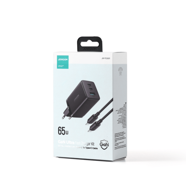 Joyroom fast GaN charger 65W USB-A, 2x USB-C black + USB-C - USB-C cable 100W 1.2m (TCG01) 4
