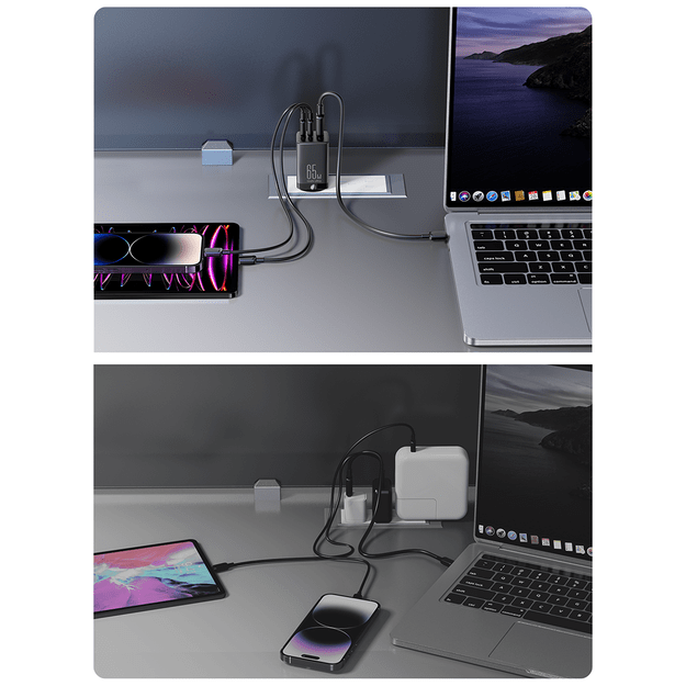 Joyroom fast GaN charger 65W USB-A, 2x USB-C black + USB-C - USB-C cable 100W 1.2m (TCG01) 11