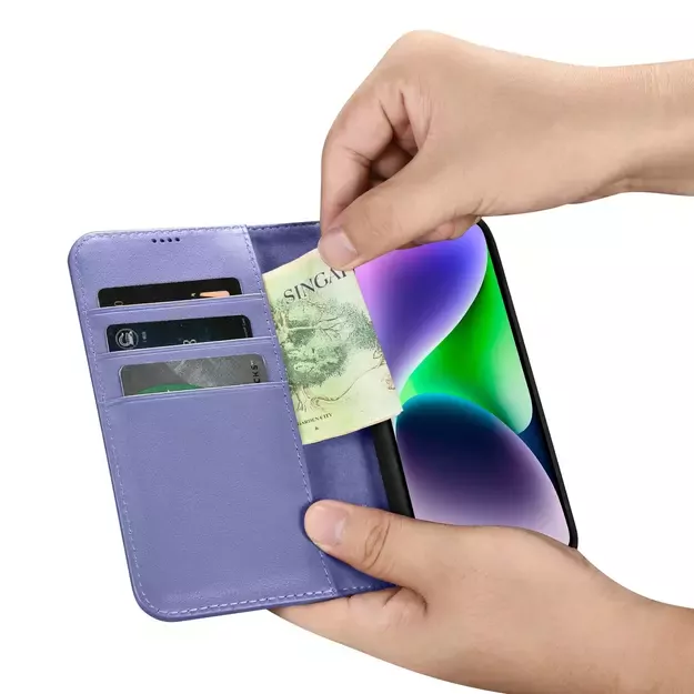 iCarer Wallet Case 2in1 Cover iPhone 14 Plus Anti-RFID Leather Flip Case Light Purple (WMI14220727-LP) 11