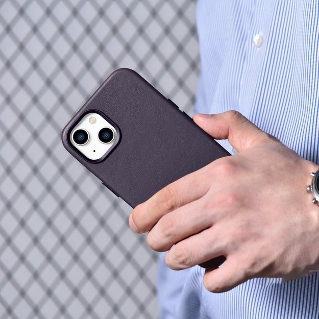 iCarer Case Leather Cover Case for iPhone 14 Plus Dark Purple (MagSafe Compatible) 10
