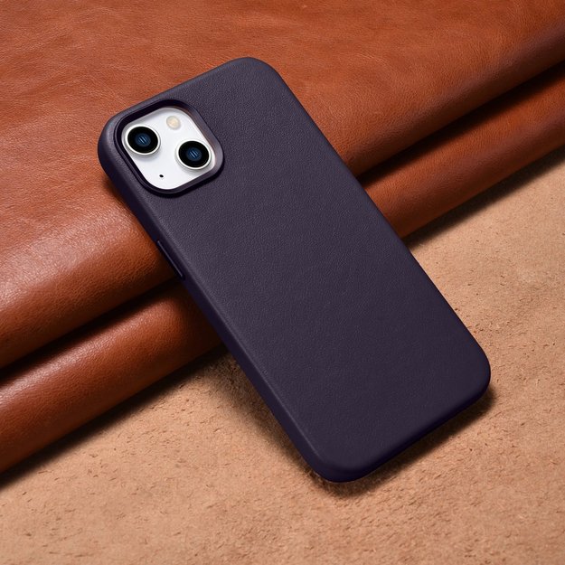 iCarer Case Leather Cover Case for iPhone 14 Plus Dark Purple (MagSafe Compatible) 3