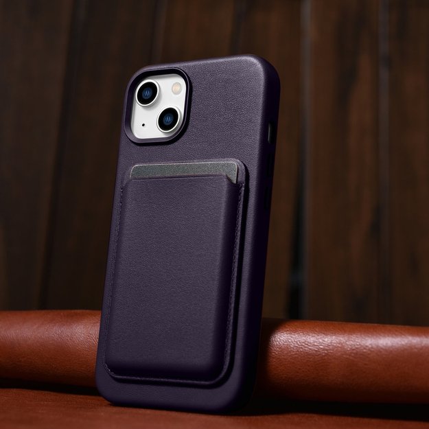 iCarer Case Leather Cover Case for iPhone 14 Plus Dark Purple (MagSafe Compatible) 5