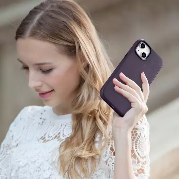 iCarer Case Leather Cover Case for iPhone 14 Plus Dark Purple (MagSafe Compatible) 42