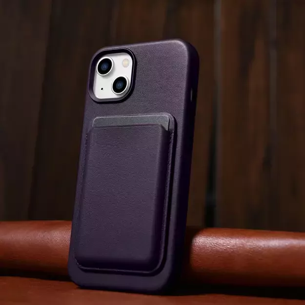 iCarer Case Leather Cover Case for iPhone 14 Plus Dark Purple (MagSafe Compatible) 35