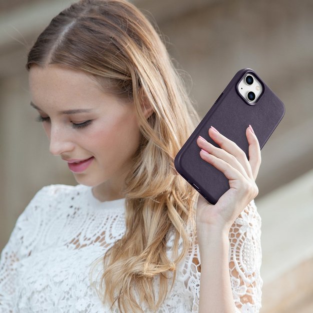 iCarer Case Leather Cover Case for iPhone 14 Plus Dark Purple (MagSafe Compatible) 12