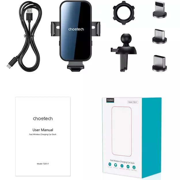 Choetech induction charger with holder + magnetic tips black (T201-F) 4