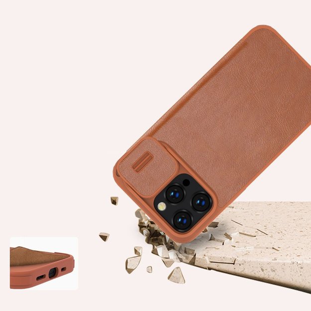 Nillkin Qin Leather Pro Case iPhone 14 Pro Max Camera Cover Holster Cover Flip Case Brown 10