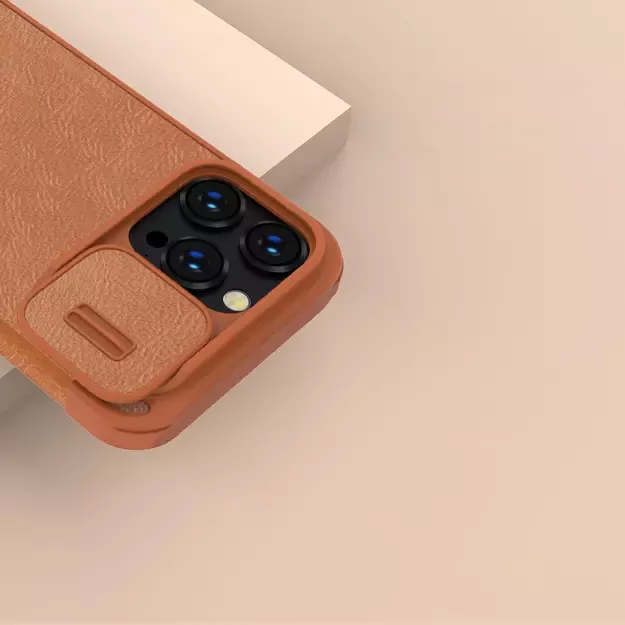 Nillkin Qin Leather Pro Case iPhone 14 Pro Max Camera Cover Holster Cover Flip Case Brown 15