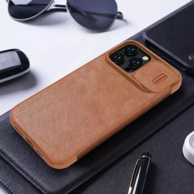 Nillkin Qin Leather Pro Case iPhone 14 Pro Max Camera Cover Holster Cover Flip Case Brown 28