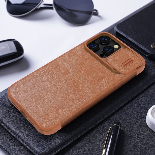 Nillkin Qin Leather Pro Case iPhone 14 Pro Max Camera Cover Holster Cover Flip Case Brown 20