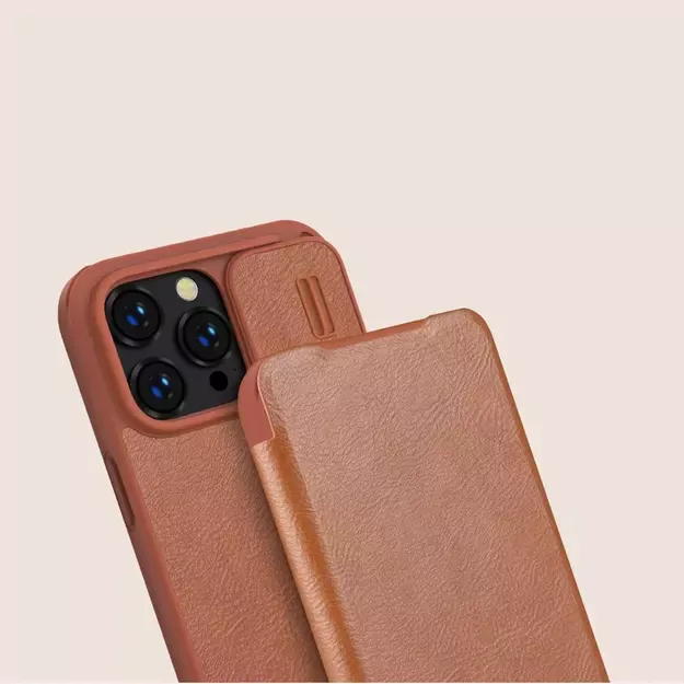 Nillkin Qin Leather Pro Case iPhone 14 Pro Max Camera Cover Holster Cover Flip Case Brown 22
