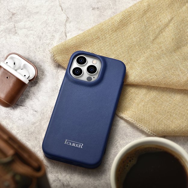 iCarer CE Premium Leather Folio Case iPhone 14 Pro Magnetic Flip Leather Folio Case MagSafe Blue (WMI14220714-BU) 22
