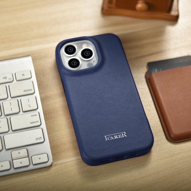 iCarer CE Premium Leather Folio Case iPhone 14 Pro Magnetic Flip Leather Folio Case MagSafe Blue (WMI14220714-BU) 24