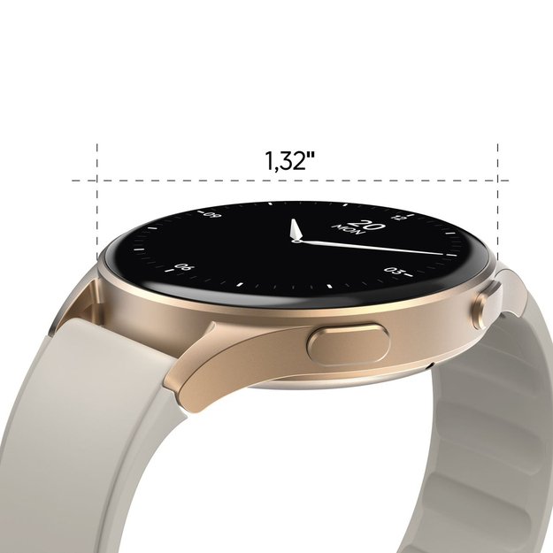 Hama 8900 GPS AMOLED Smartwatch 1.32  with Beige Silicone Strap - Gold 7