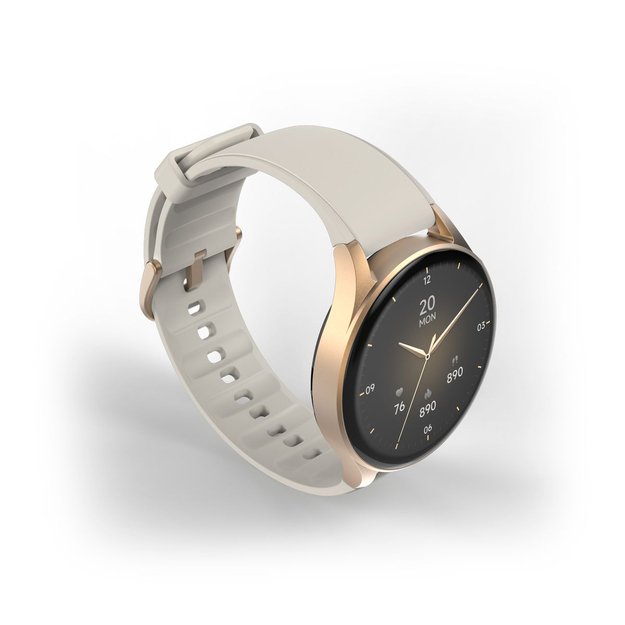 Hama 8900 GPS AMOLED Smartwatch 1.32  with Beige Silicone Strap - Gold 3