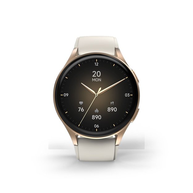 Hama 8900 GPS AMOLED Smartwatch 1.32  with Beige Silicone Strap - Gold