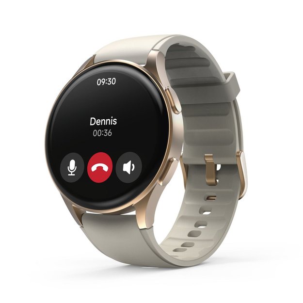 Hama 8900 GPS AMOLED Smartwatch 1.32  with Beige Silicone Strap - Gold 6