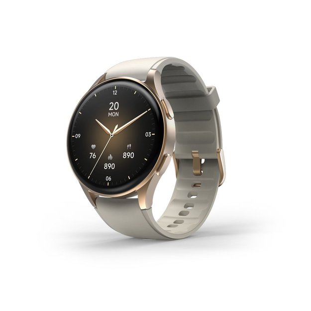 Hama 8900 GPS AMOLED Smartwatch 1.32  with Beige Silicone Strap - Gold 1